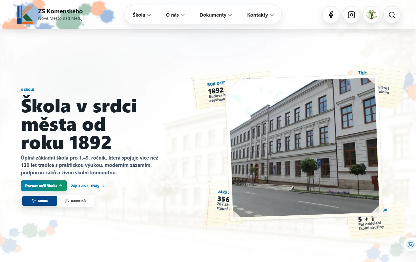 Stránka O nás: škola v srdci města od roku 1892
